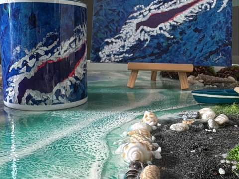 Beverage Mug &amp; Laminate matching set themed artwork “Holding it’s Identity”